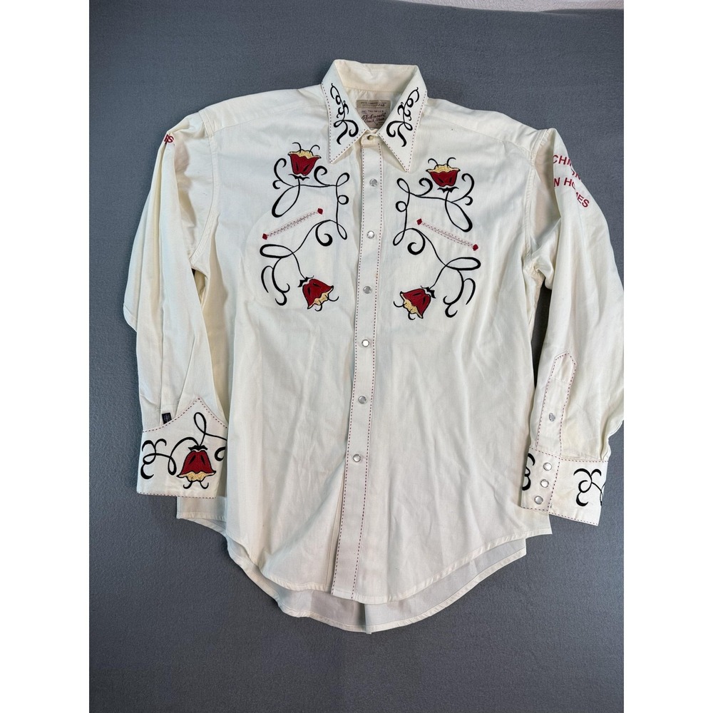 Rockmount Ranch Wear Shirt Mens Large White Embroidered Western Peal Snap